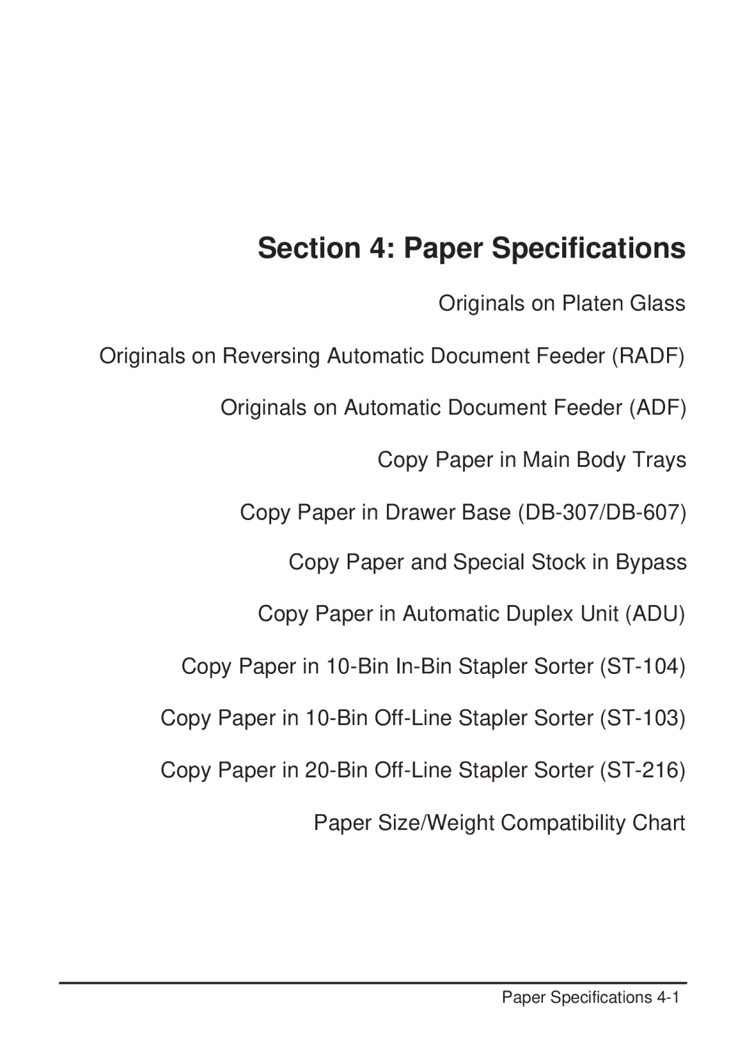 Konica Minolta 2223 user manual Paper Specifications 