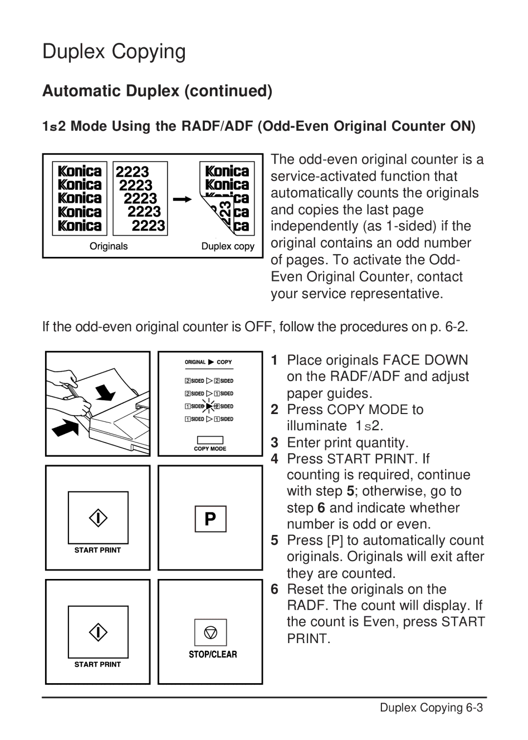 Konica Minolta 2223 user manual 1s2 Mode Using the RADF/ADF Odd-Even Original Counter on 