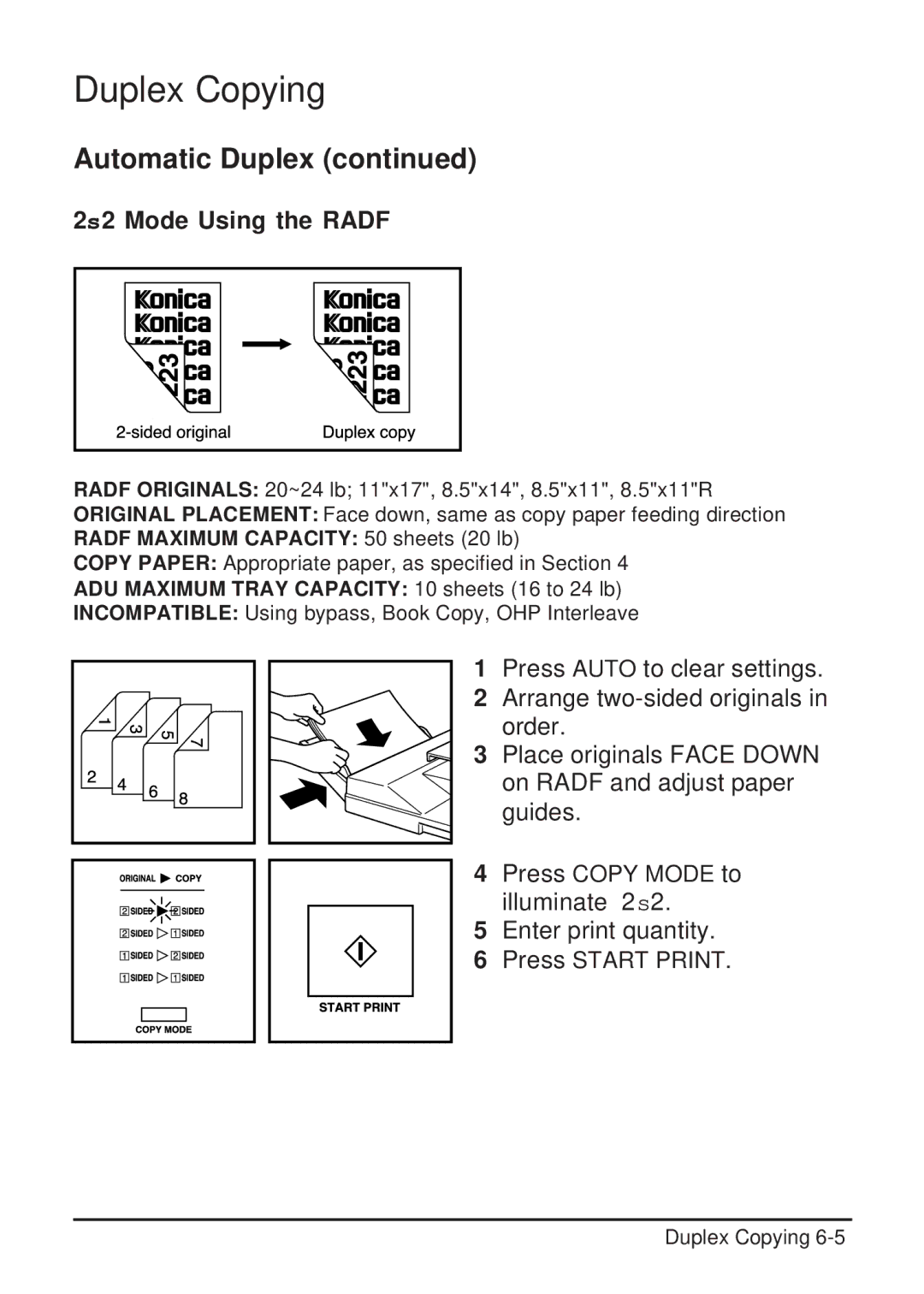 Konica Minolta 2223 user manual 2s2 Mode Using the Radf 