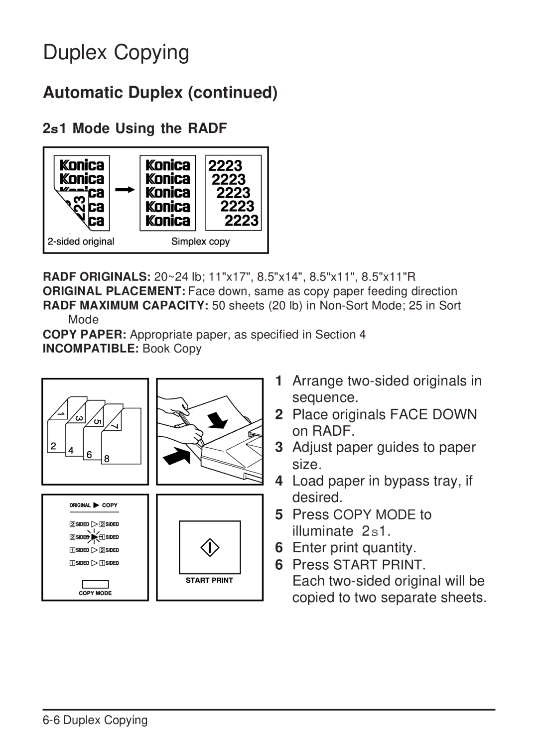 Konica Minolta 2223 user manual 2s1 Mode Using the Radf 