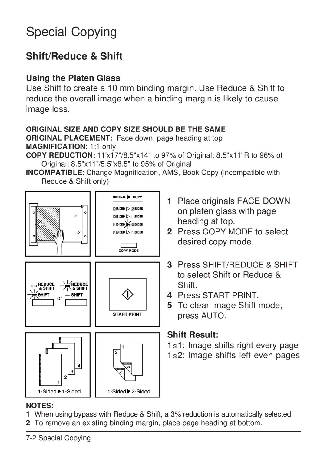 Konica Minolta 2223 user manual Shift/Reduce & Shift, Using the Platen Glass, Shift Result 