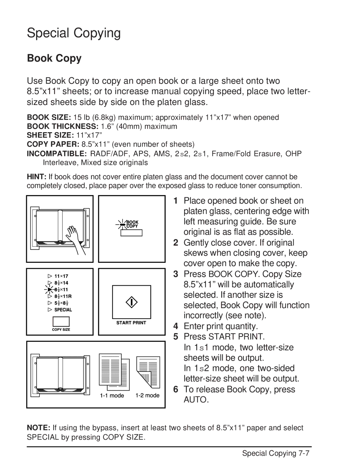 Konica Minolta 2223 user manual Book Copy, Sheet Size 