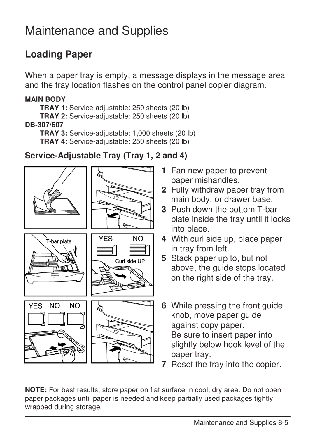 Konica Minolta 2223 user manual Loading Paper, Service-Adjustable Tray Tray 1, 2 