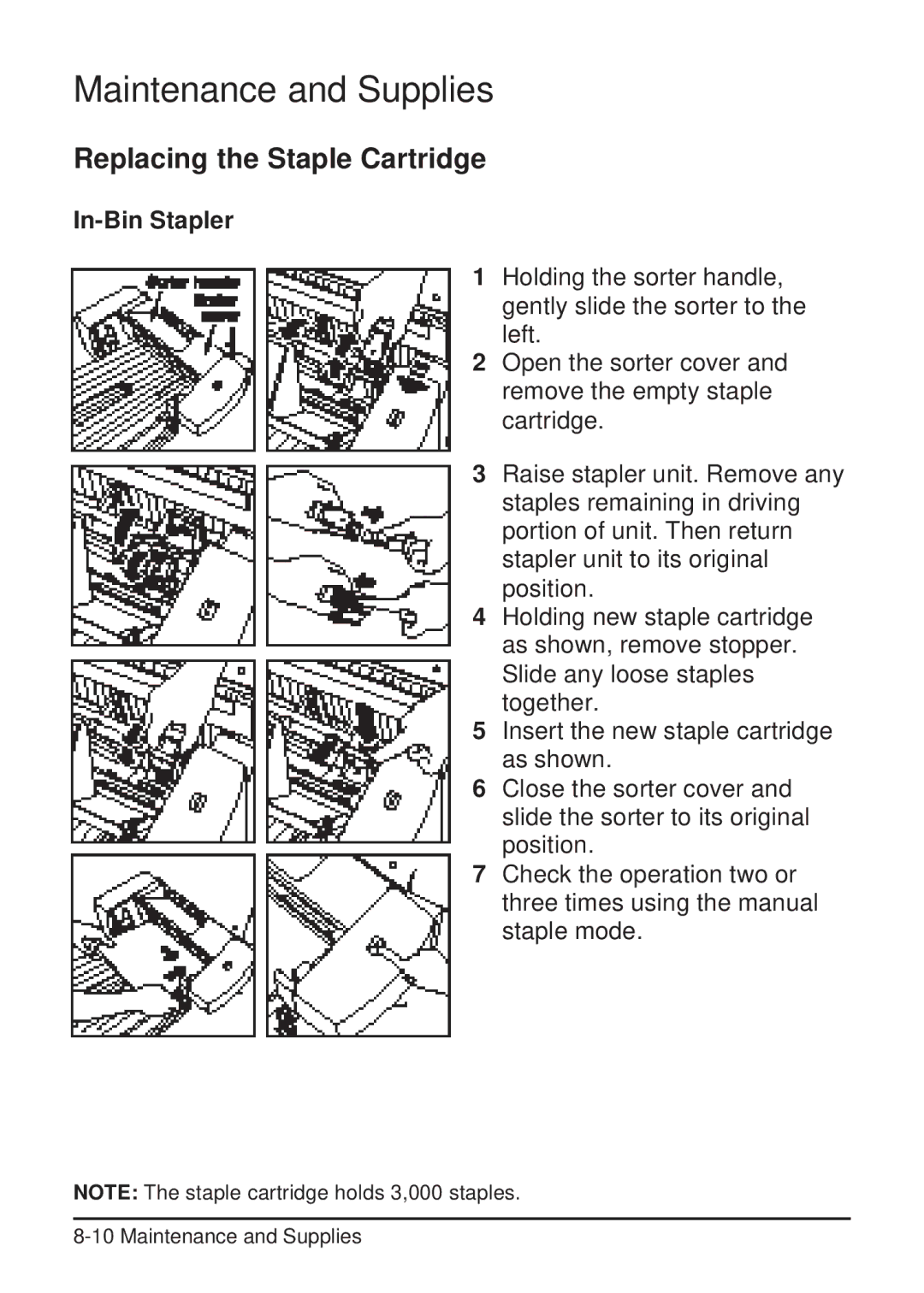 Konica Minolta 2223 user manual Replacing the Staple Cartridge, In-Bin Stapler 