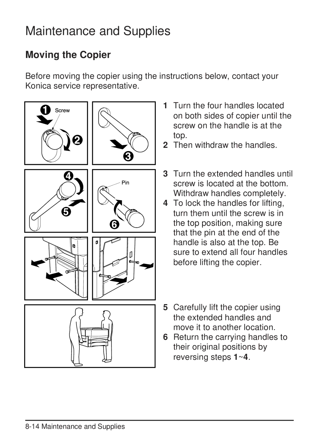 Konica Minolta 2223 user manual Moving the Copier 