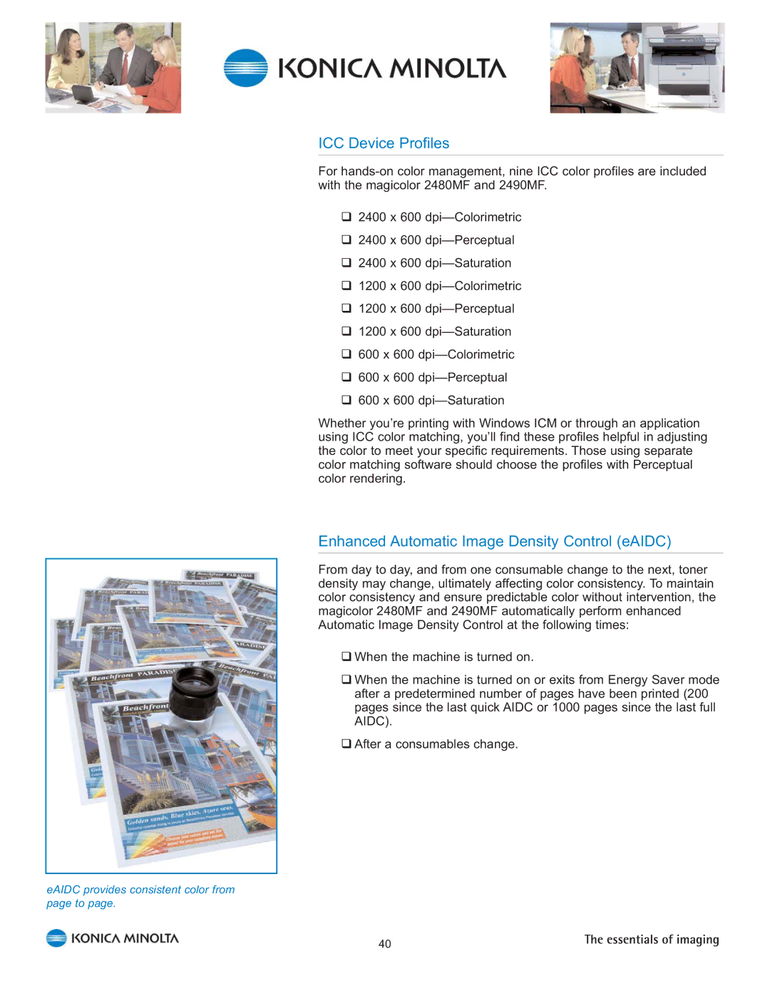 Konica Minolta 2480 MF, 2490 MF manual ICC Device Profiles, Enhanced Automatic Image Density Control eAIDC 