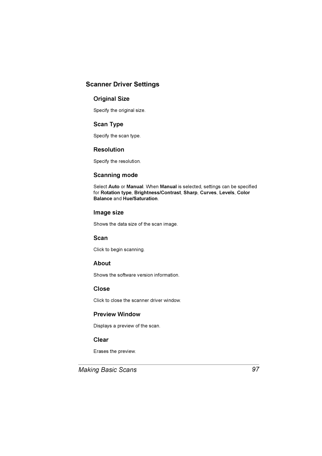 Konica Minolta 2490MF manual Scanner Driver Settings, Making Basic Scans 