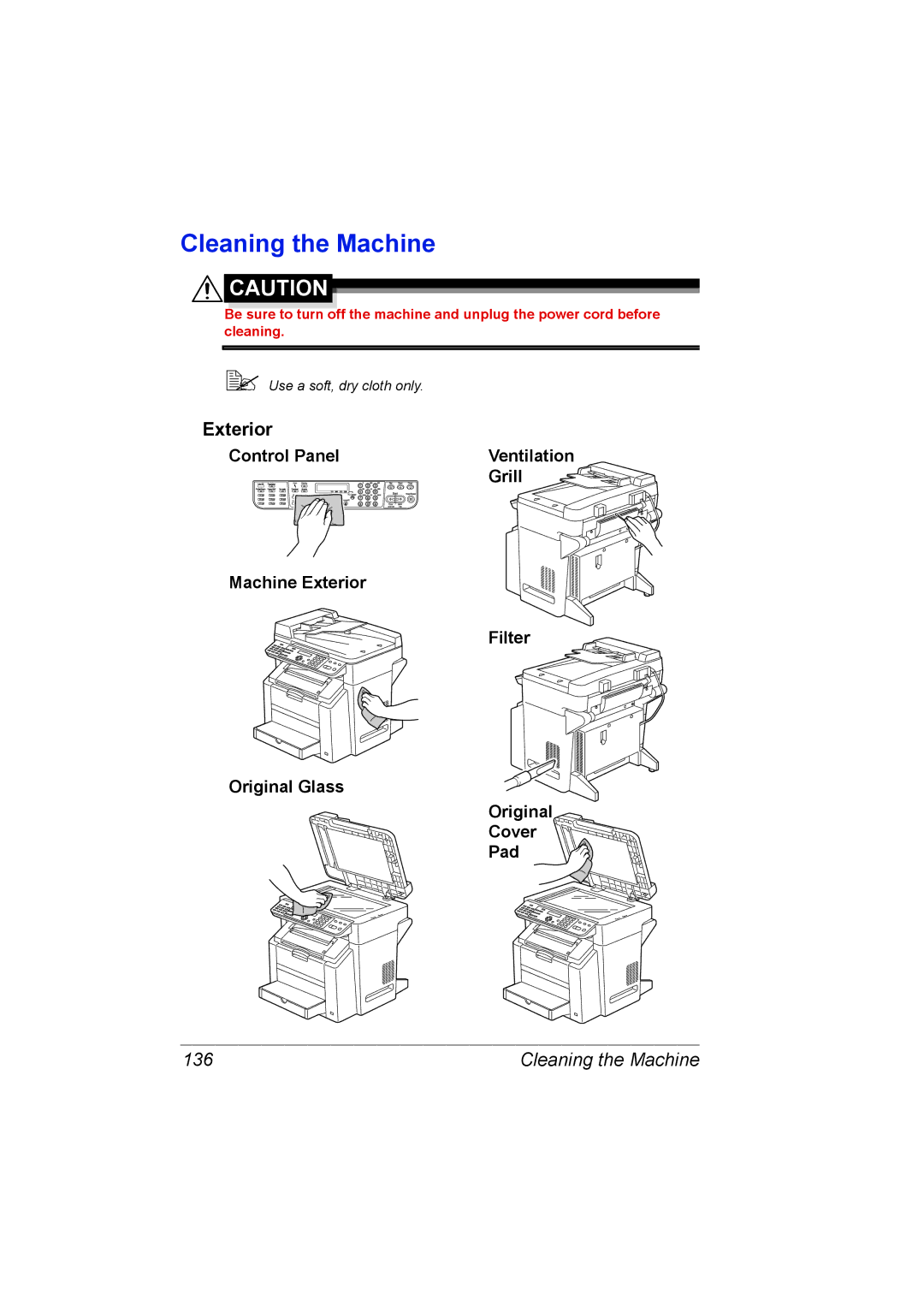 Konica Minolta 2490MF manual Cleaning the Machine, Exterior, 136 