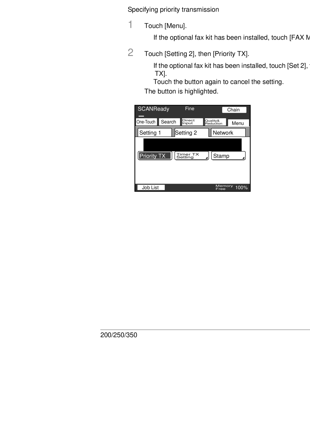 Konica Minolta 350, 250, BP-200 manual Detail, Specifying priority transmission 