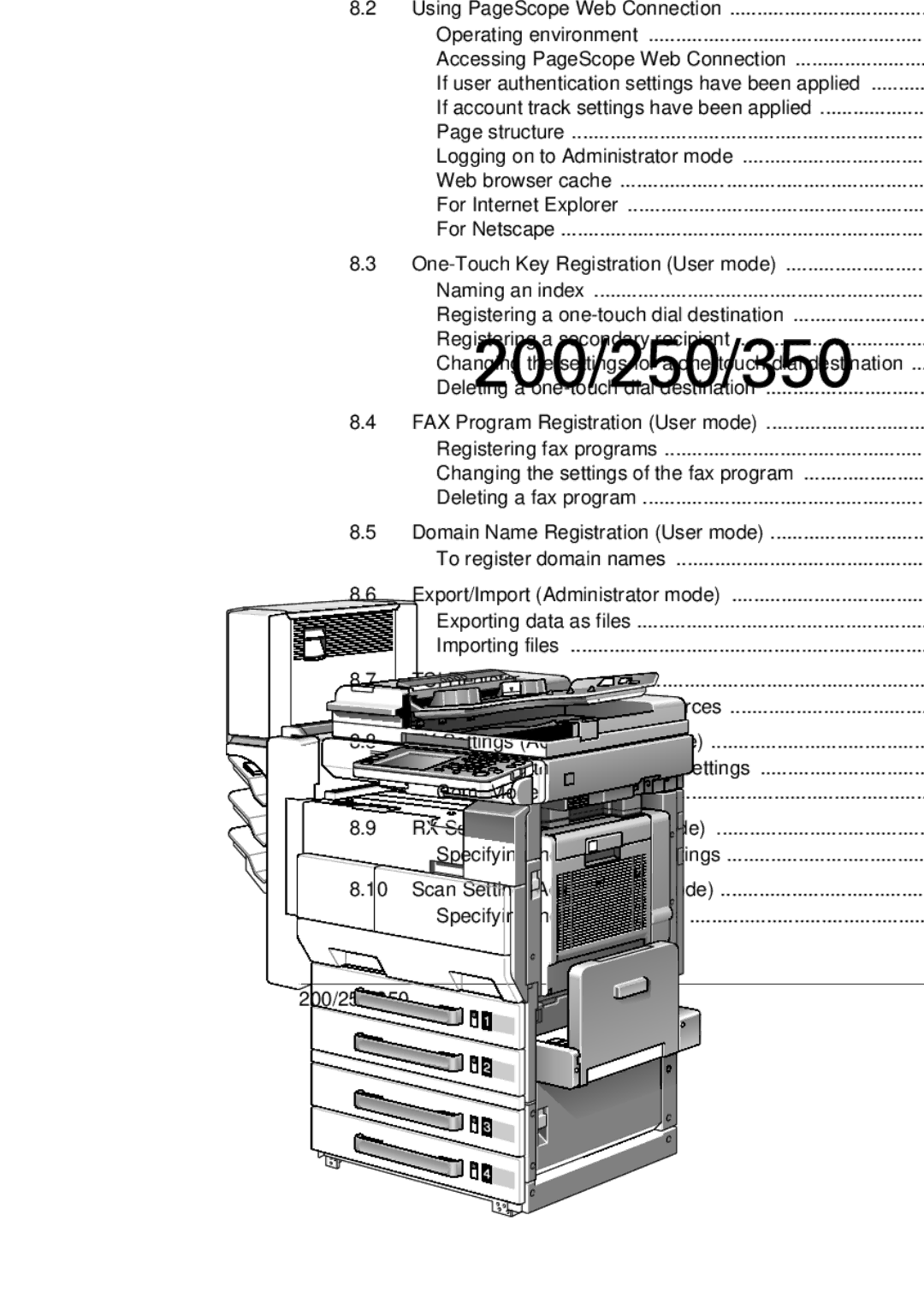 Konica Minolta 250, 350, BP-200 Items that can be specified using PageScope Web Connection, Using PageScope Web Connection 