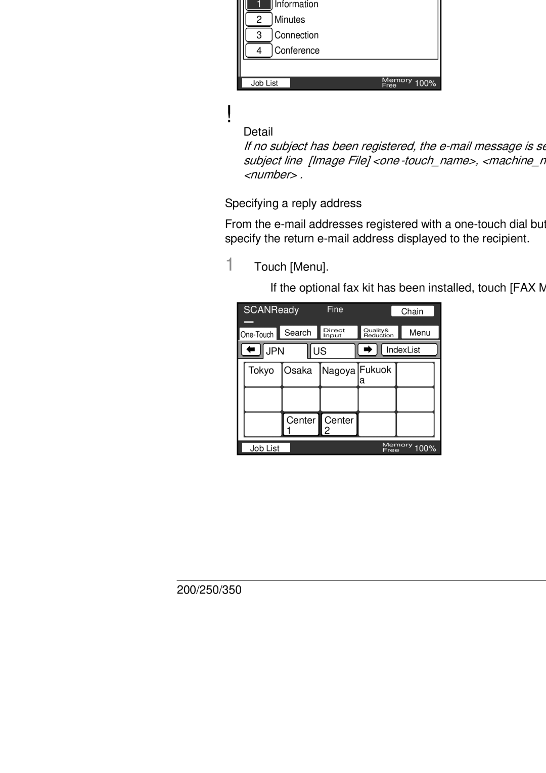 Konica Minolta BP-200, 250, 350 manual Detail, Specifying a reply address 