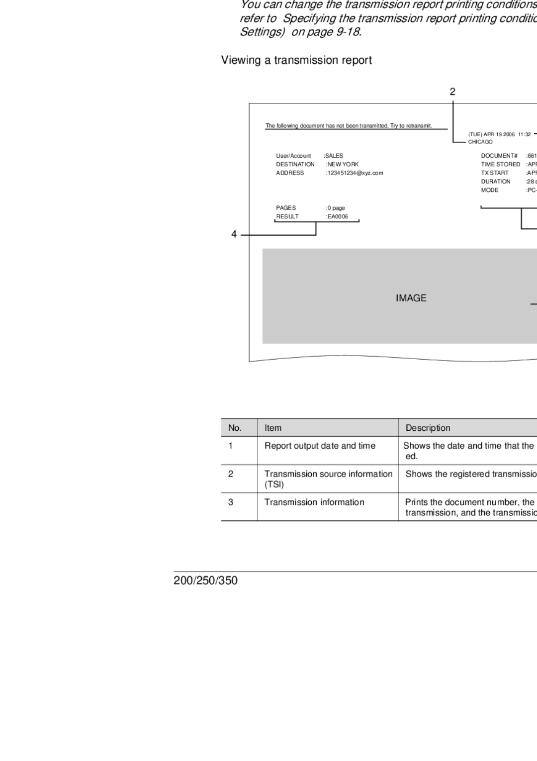 Konica Minolta 250, 350, BP-200 manual If transmission could not be completed, Viewing a transmission report 