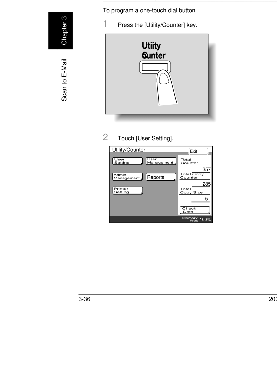 Konica Minolta 250, 350, BP-200 manual Utility Counter, To program a one-touch dial button 