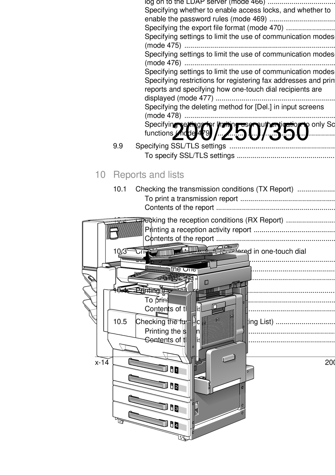 Konica Minolta 250, 350 Specifying SSL/TLS settings, Checking the transmission conditions TX Report, 10-7, 10-9, 10-11 