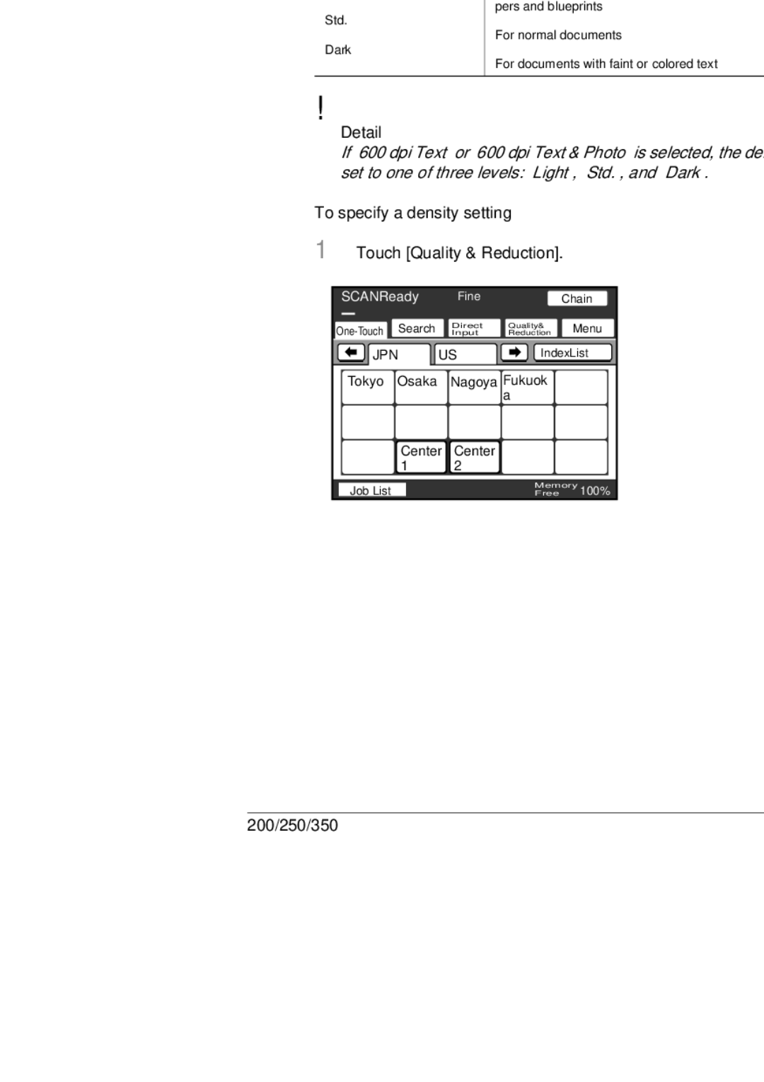 Konica Minolta 350, 250, BP-200 manual Density, To specify a density setting 