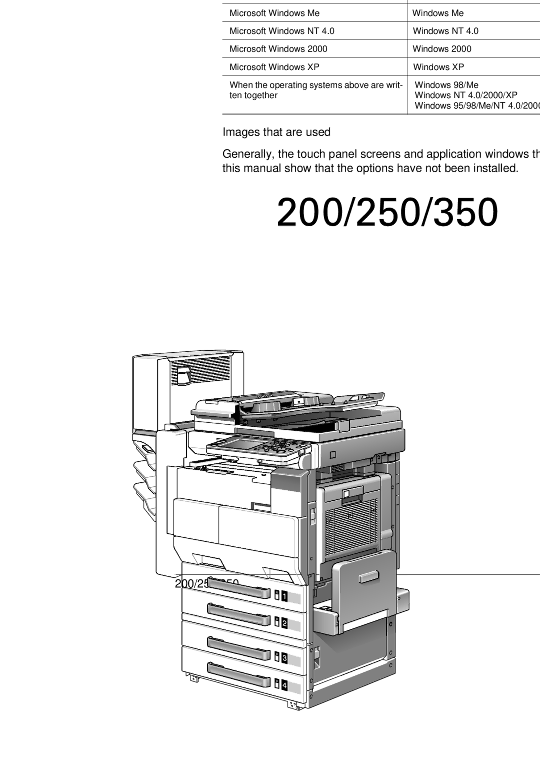 Konica Minolta 250, 350, BP-200 Product name Notations in the manual 