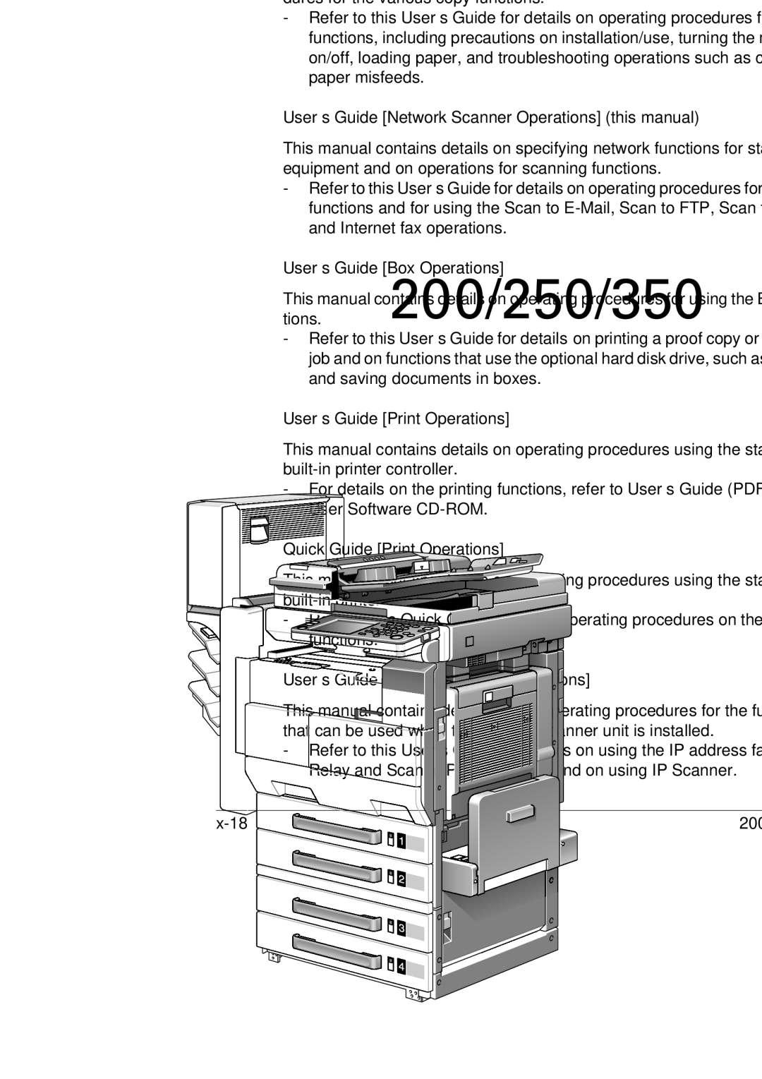 Konica Minolta 350, 250 manual Following User’s Guides have been prepared for this machine, User’s Guide Box Operations 