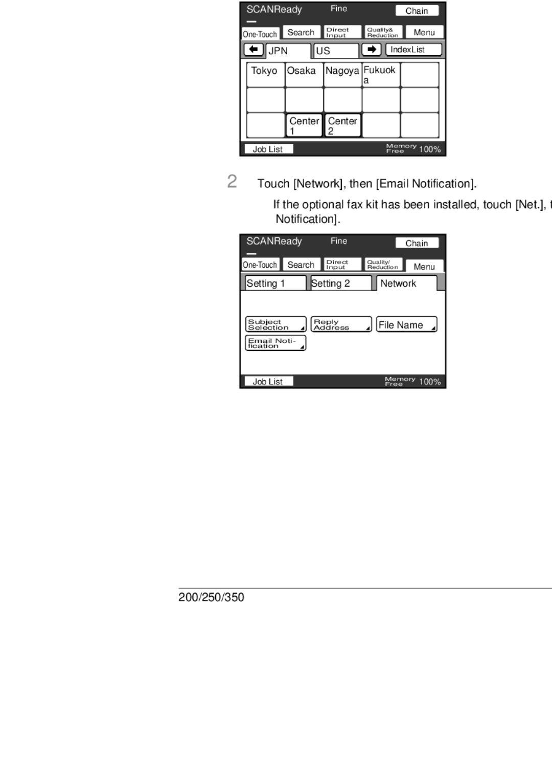 Konica Minolta 350, 250, BP-200 manual Specifying the e-mail notification destination 