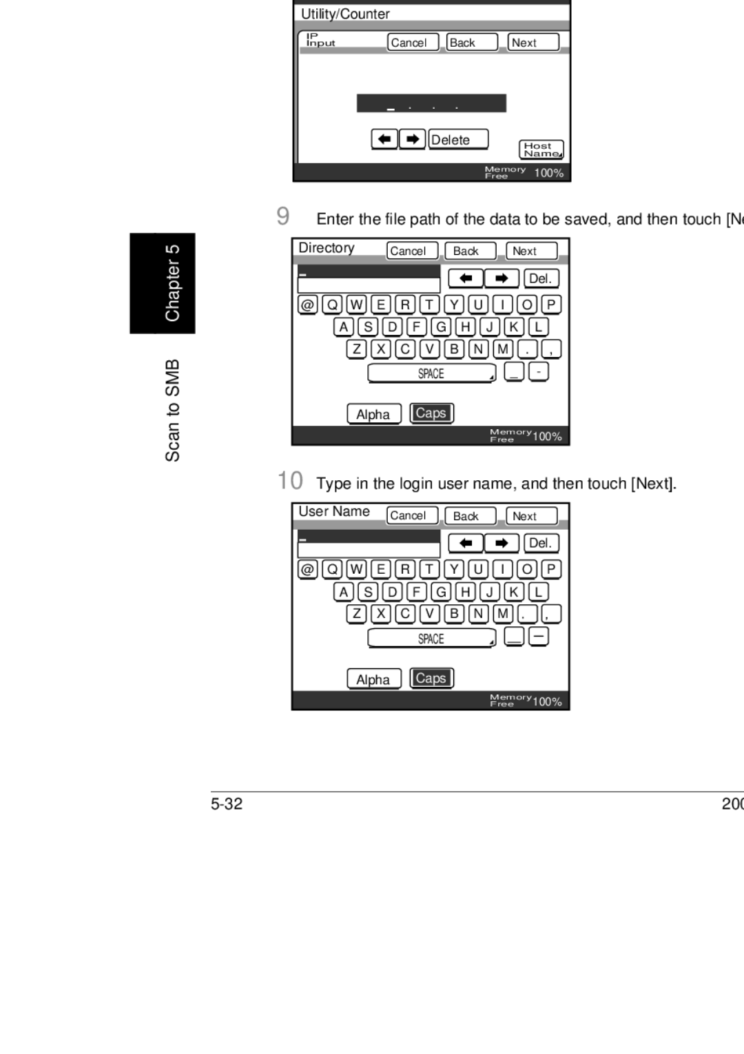 Konica Minolta 350, 250, BP-200 manual Type in the login user name, and then touch Next 