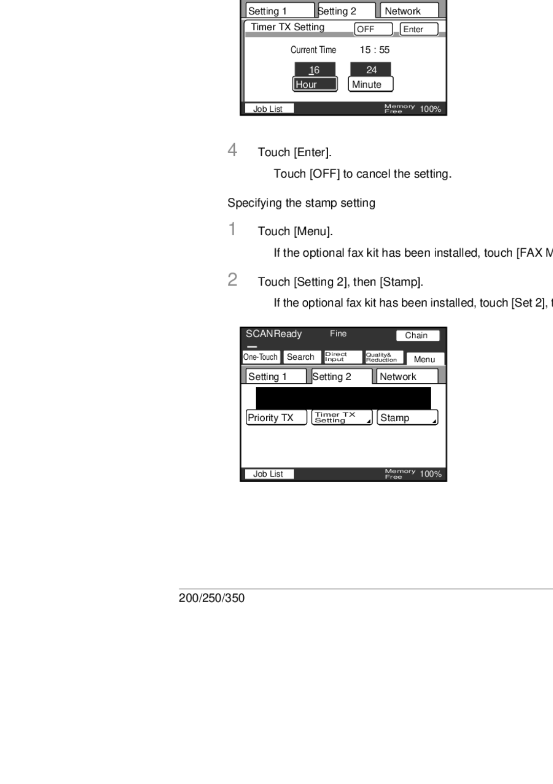 Konica Minolta 350, 250, BP-200 manual Specifying the stamp setting 