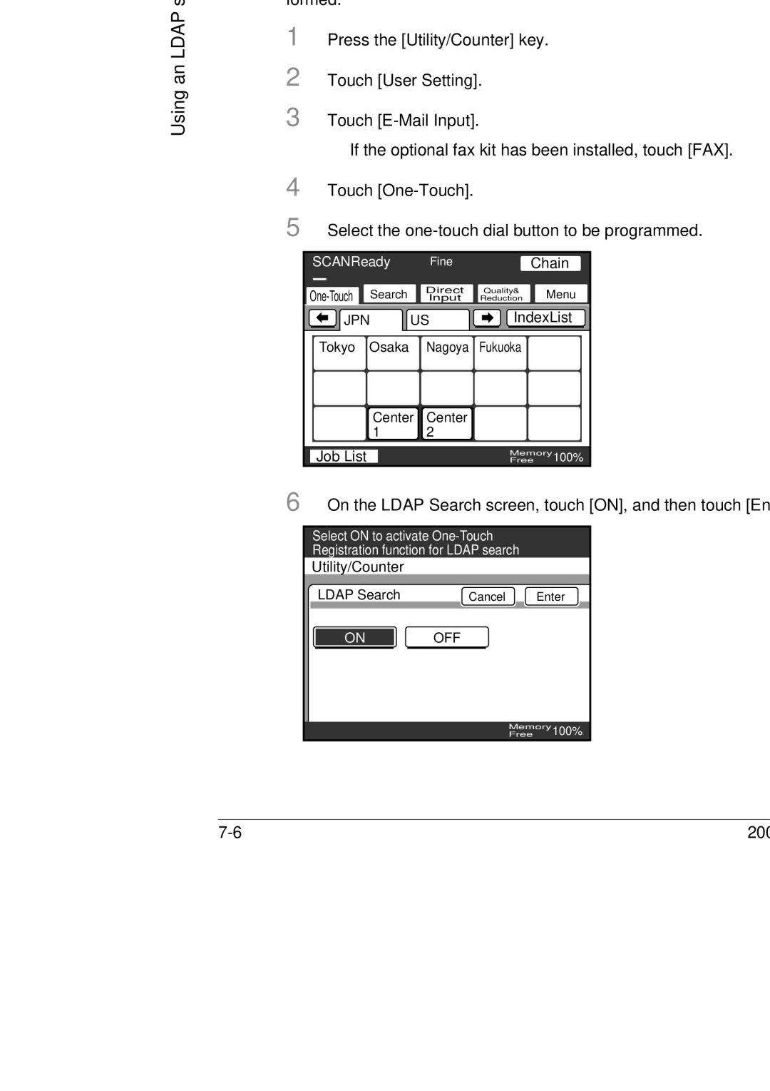 Konica Minolta BP-200, 250, 350 manual On the Ldap Search screen, touch ON, and then touch Enter 