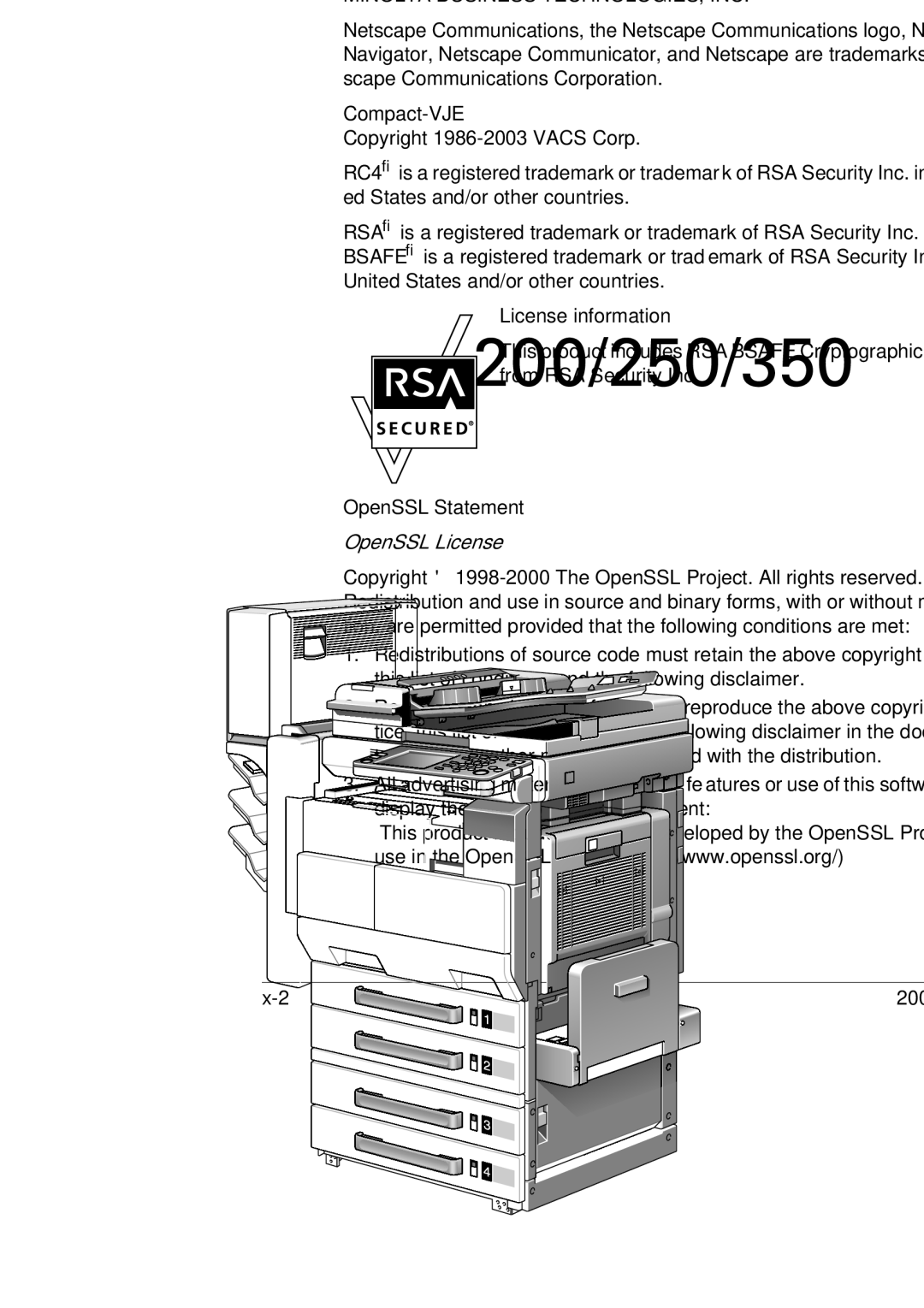 Konica Minolta 250, 350, BP-200 manual Trademarks and registered trademarks, OpenSSL Statement 