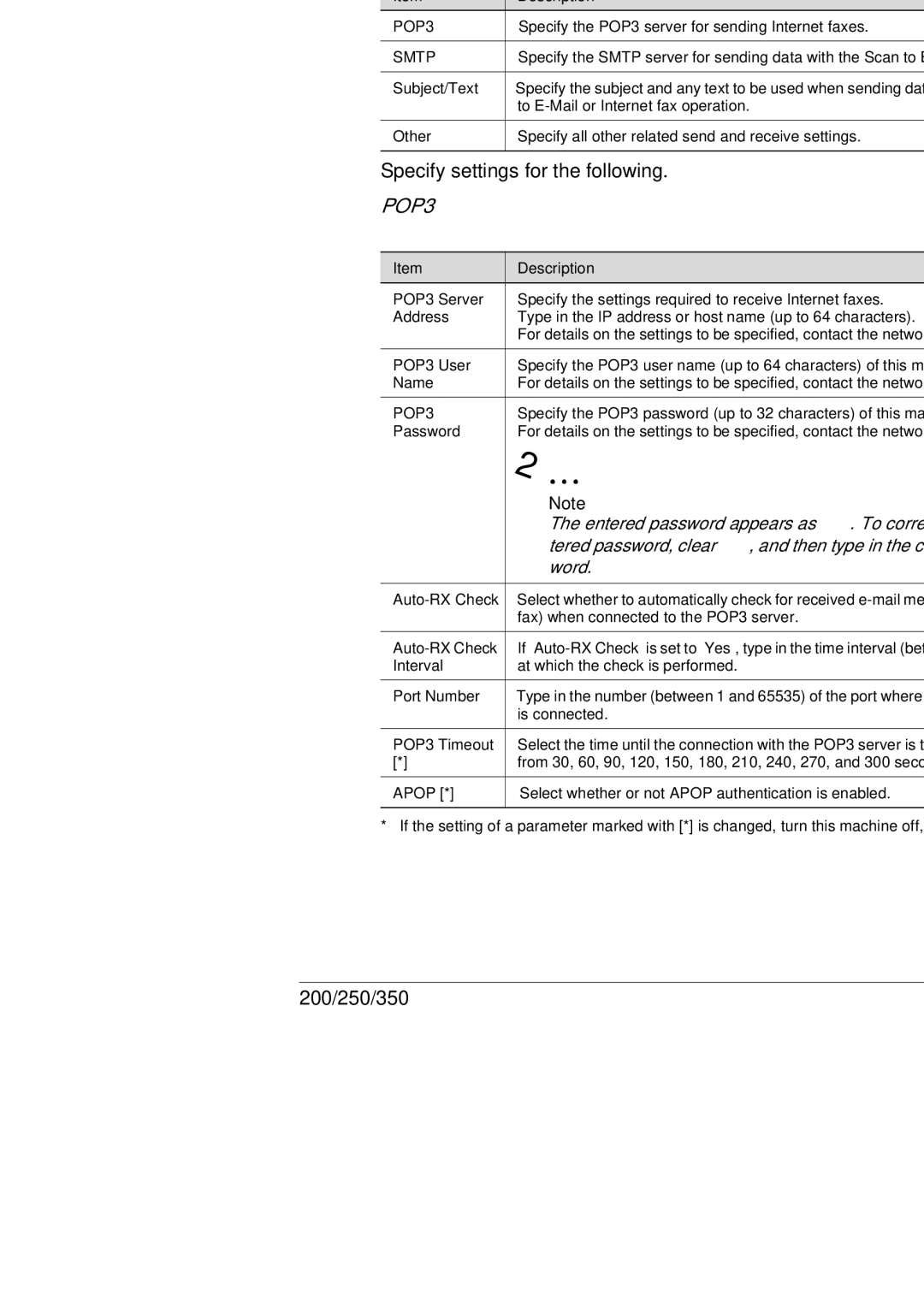 Konica Minolta 250, 350, BP-200 manual Mail/Internet FAX Administrator mode, Specify settings for the following 