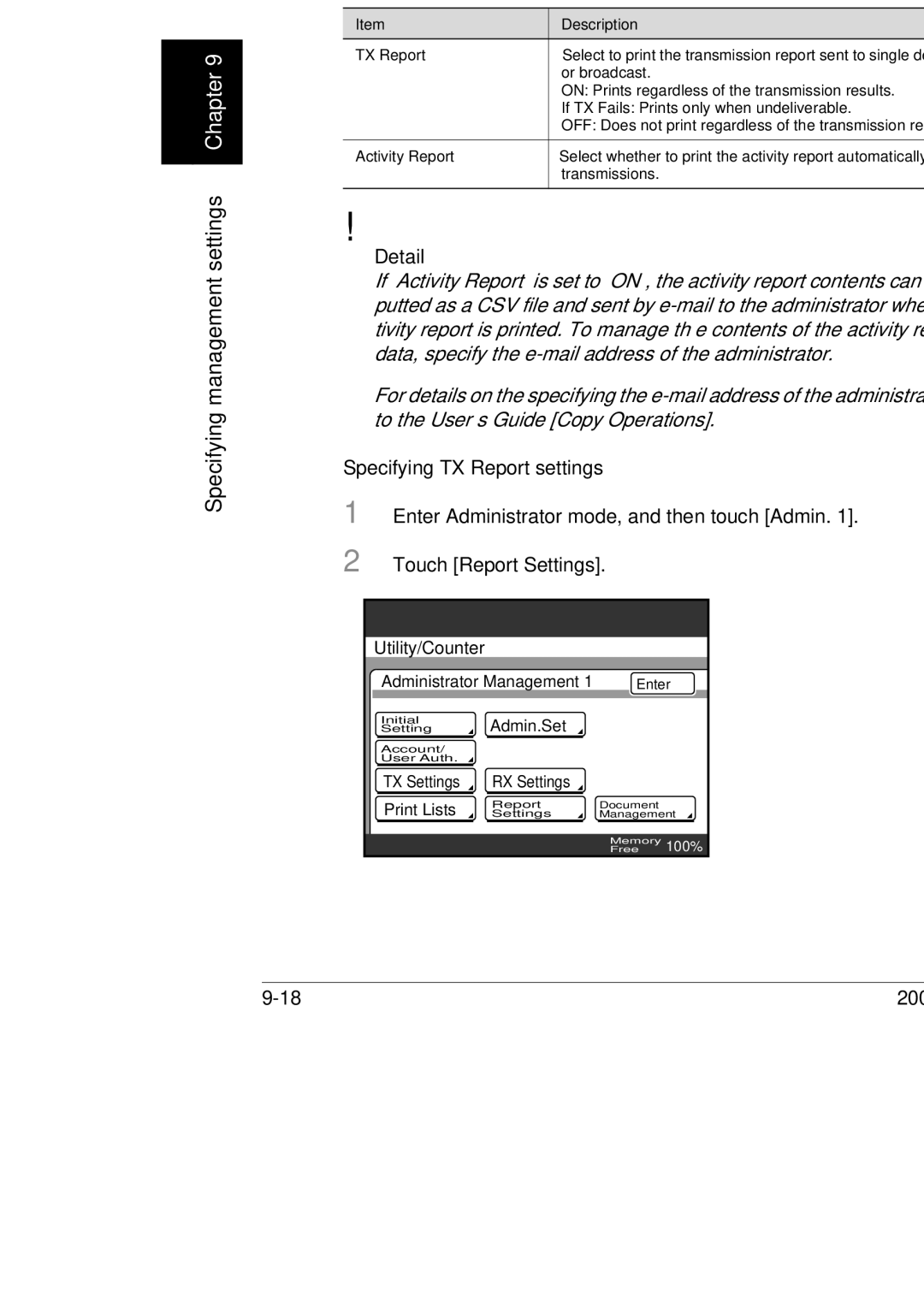 Konica Minolta 250, 350, BP-200 manual Specifying TX Report settings, Touch Report Settings 