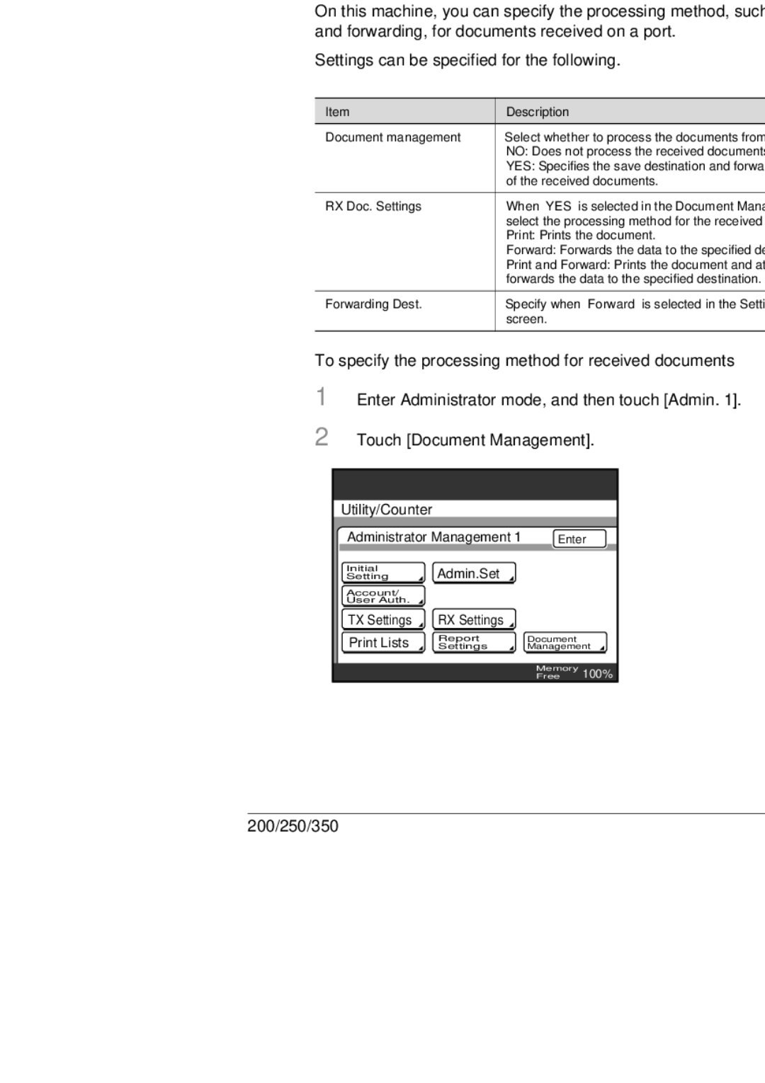 Konica Minolta BP-200, 250, 350 manual Specifying the processing of documents received on a port 