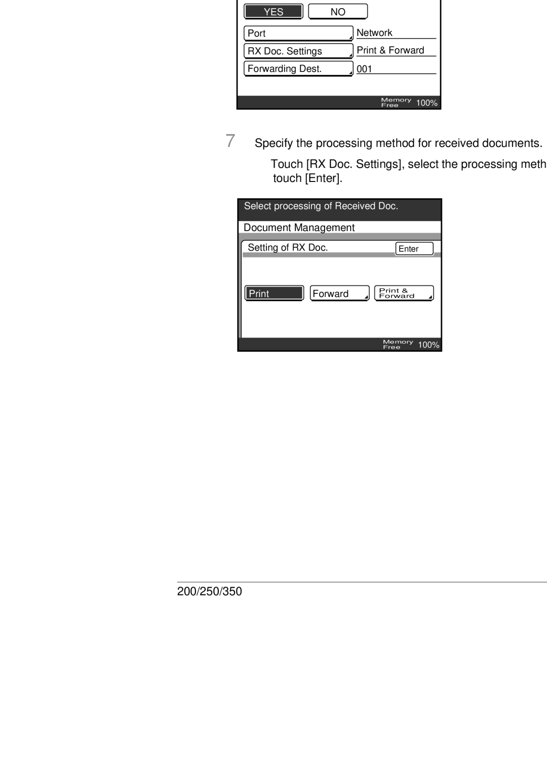 Konica Minolta 350, 250, BP-200 manual Select processing of Received Doc 