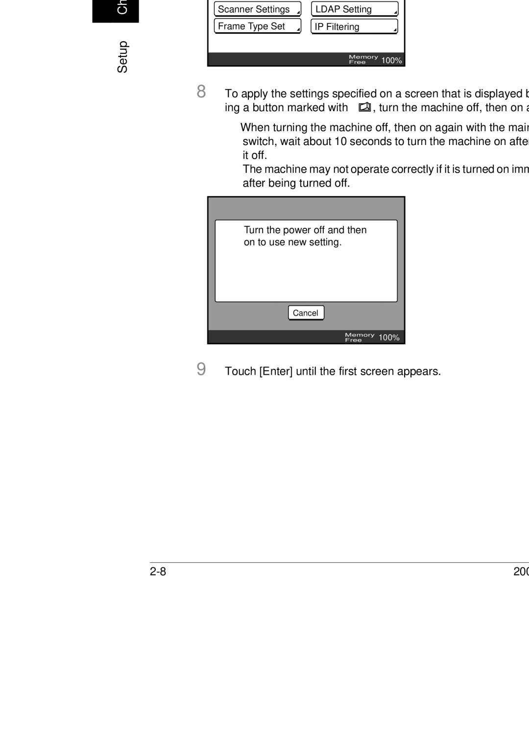 Konica Minolta BP-200, 250, 350 manual Setup Specify each network setting, and then touch Enter 