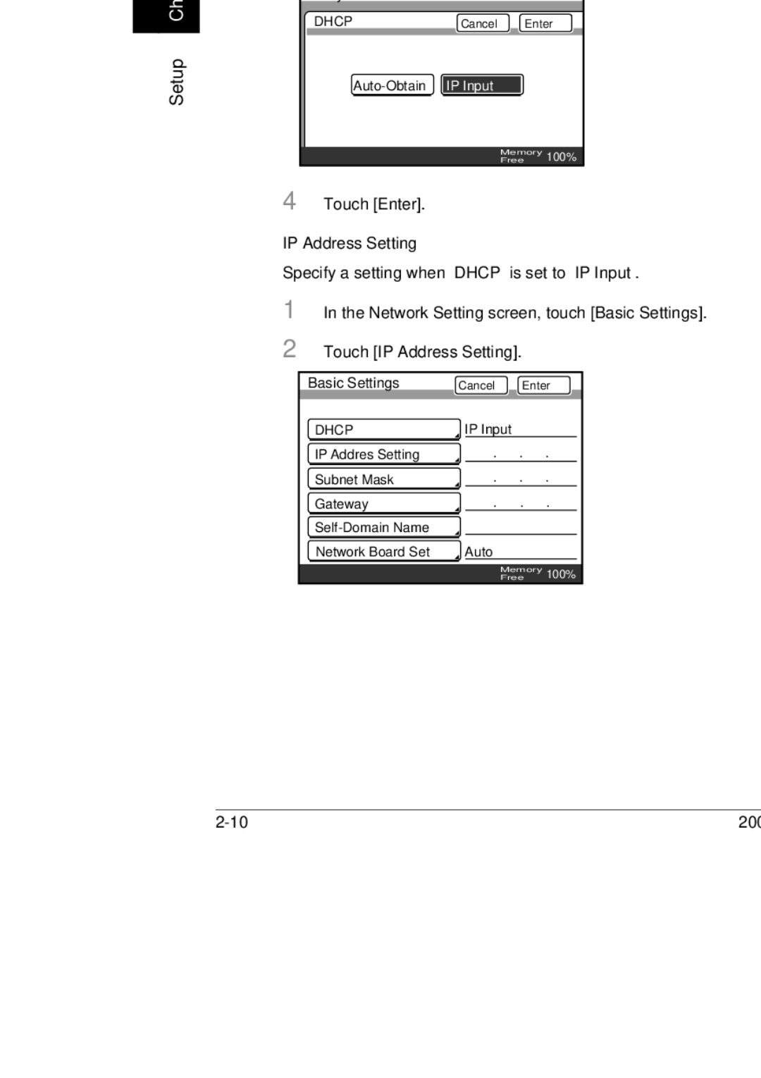 Konica Minolta 350, 250, BP-200 manual Touch Enter, IP Address Setting 
