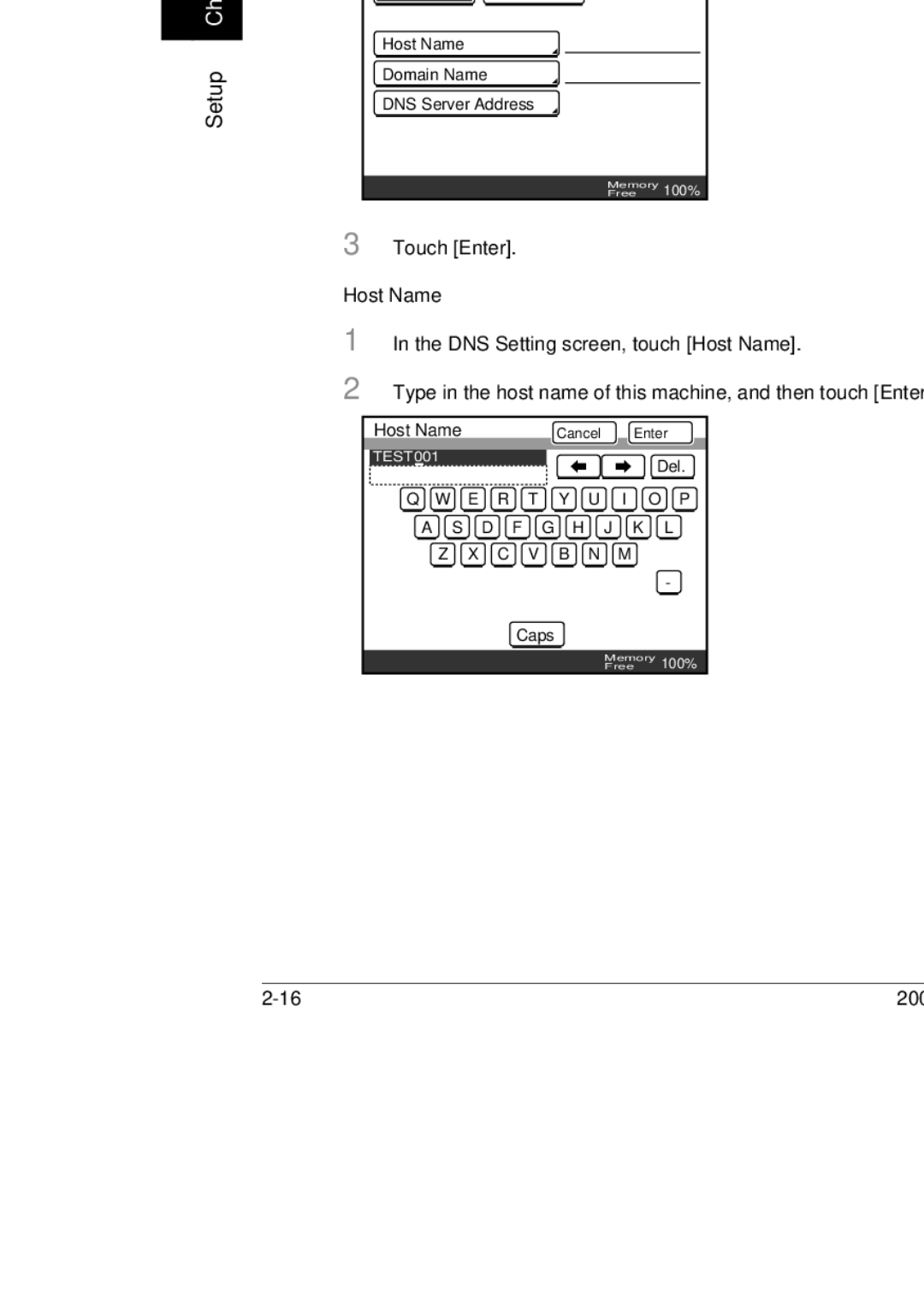 Konica Minolta 350, 250, BP-200 manual Touch Enter, Host Name 