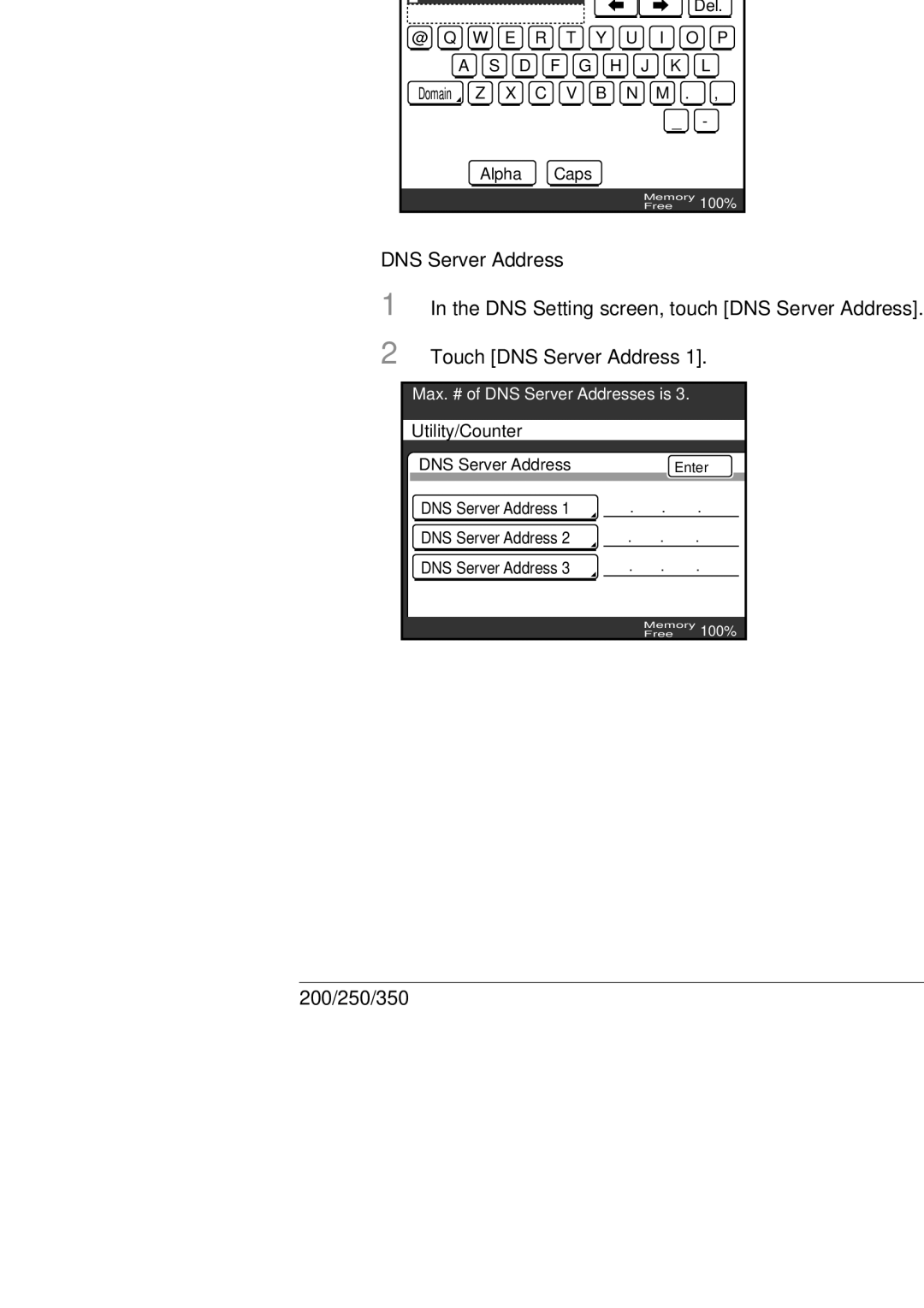 Konica Minolta BP-200, 250, 350 manual Domain Name, DNS Server Address 