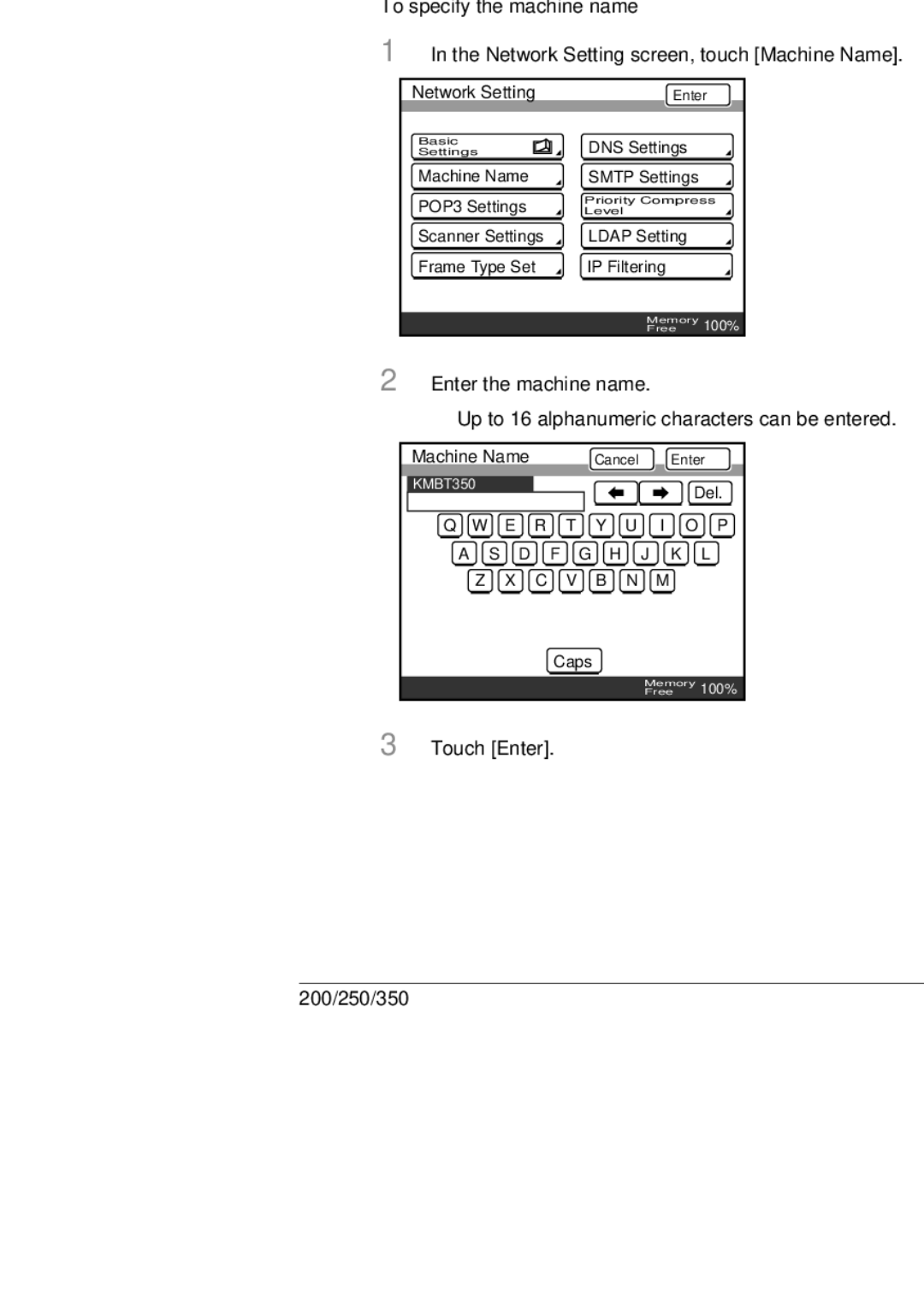 Konica Minolta 350, 250, BP-200 manual Machine Name, Specify the name of this machine, To specify the machine name 