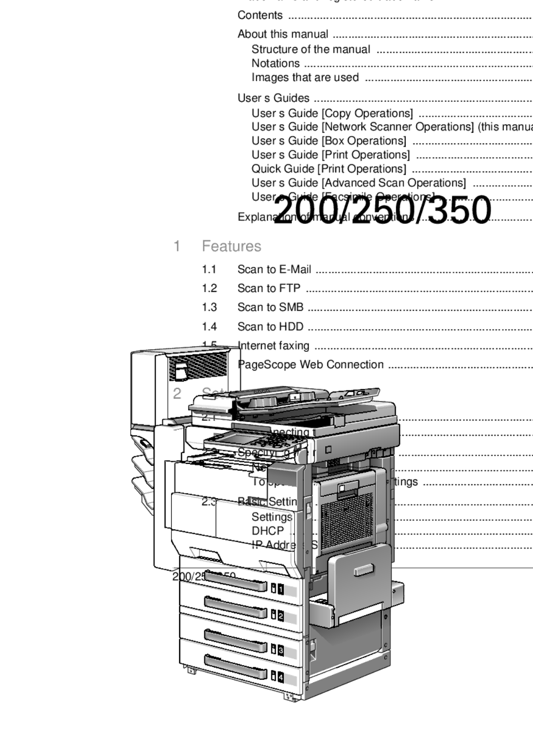 Konica Minolta 250, 350, BP-200 manual Contents, IP Address Setting 