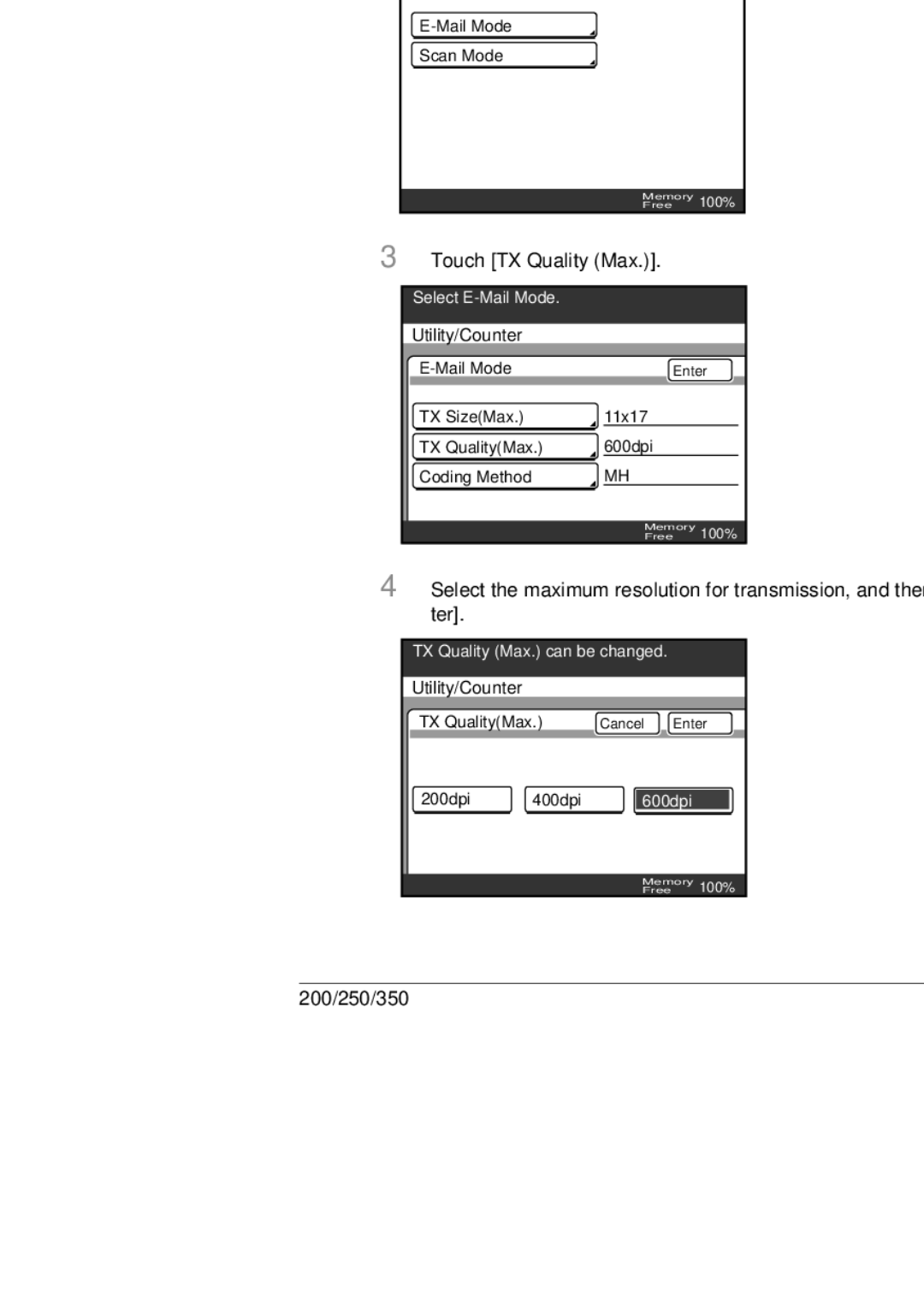 Konica Minolta 250, 350, BP-200 manual Touch TX Quality Max 