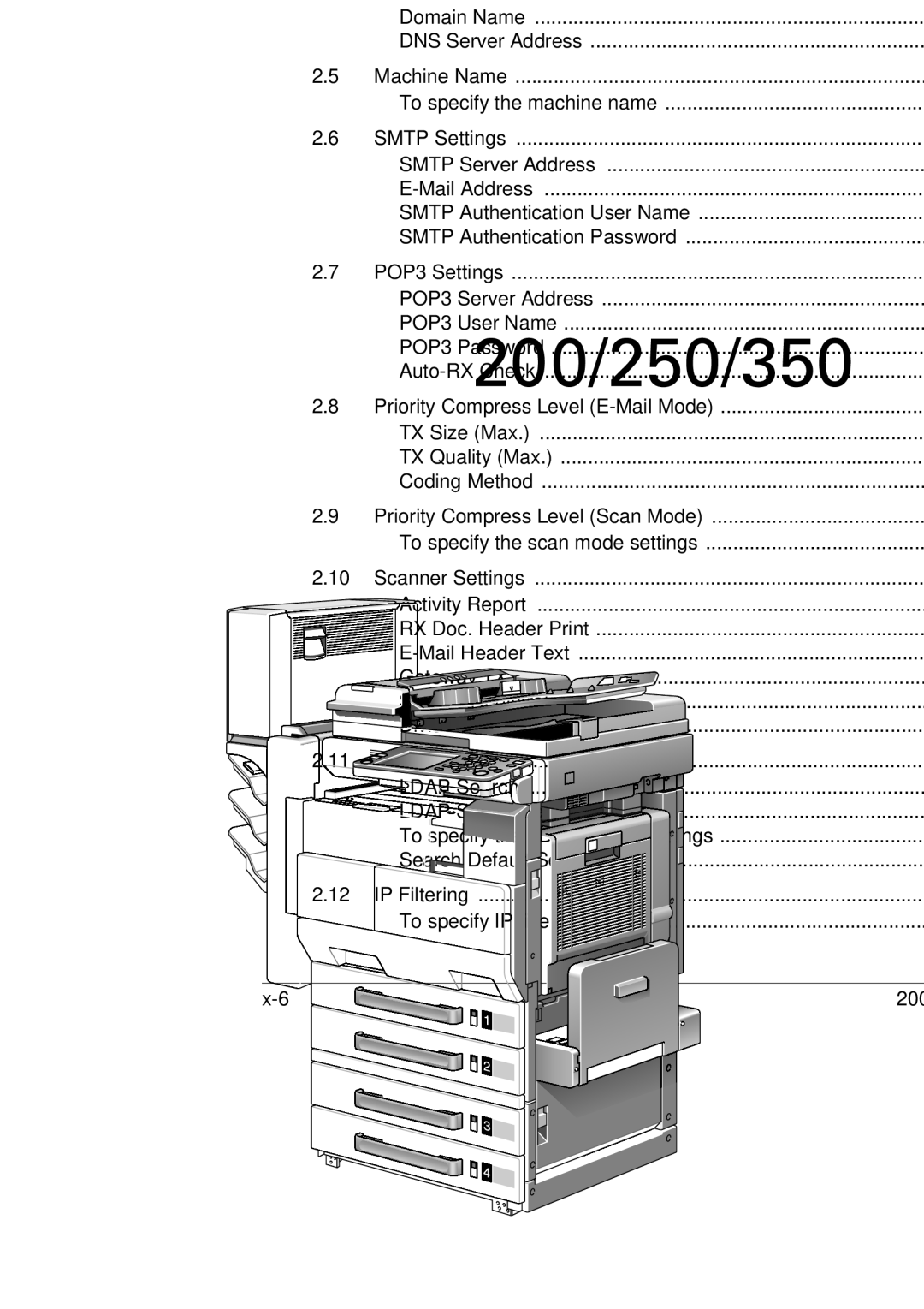 Konica Minolta 350 Subnet Mask Gateway Network Board Set, DNS Setting Host Name, Mail Address, Auto-RX Check, Gateway TX 