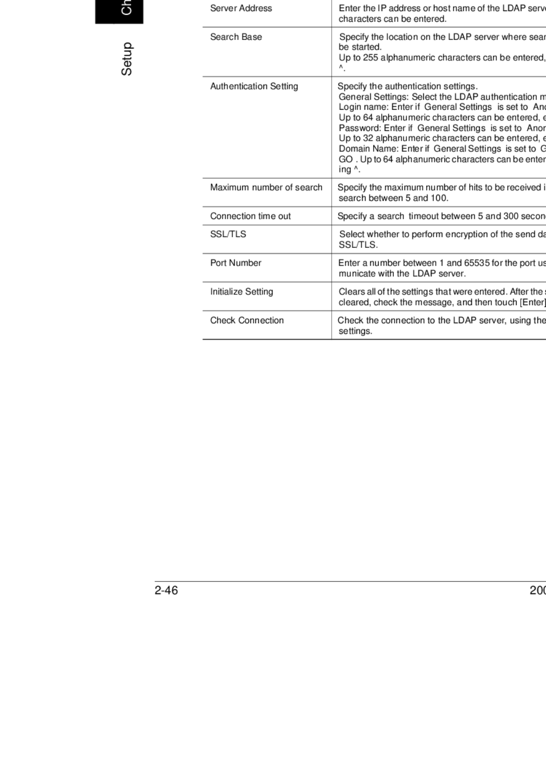 Konica Minolta 350, 250, BP-200 manual Ldap Server Setting, Ldap server settings can be specified for the following 