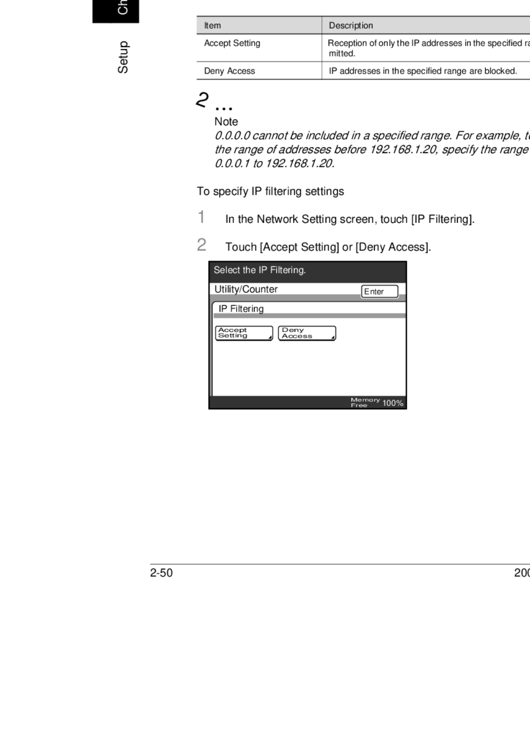 Konica Minolta BP-200, 250, 350 manual IP Filtering, To specify IP filtering settings 