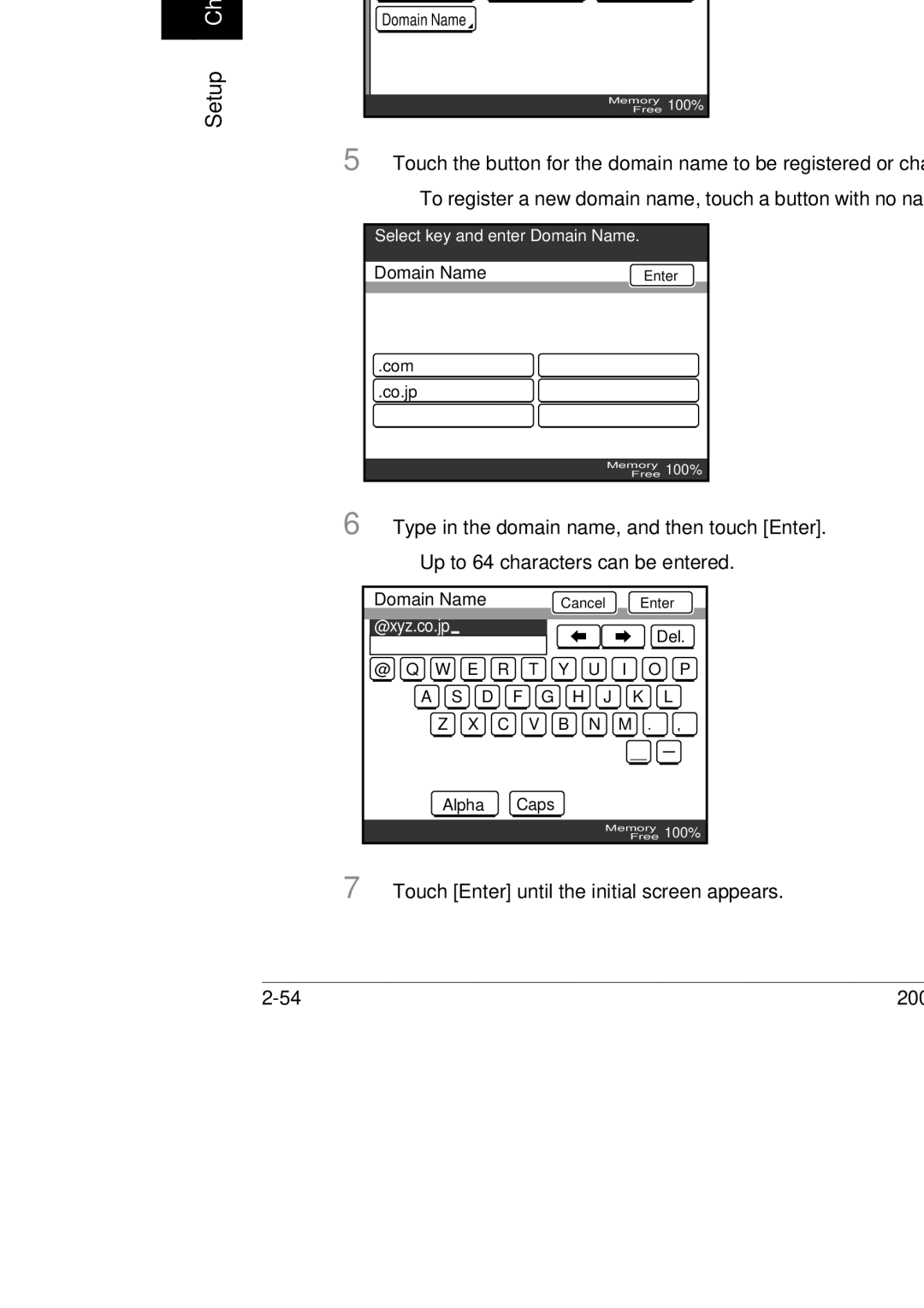 Konica Minolta BP-200 manual Touch Domain Name, Touch Enter until the initial screen appears 200/250/350 
