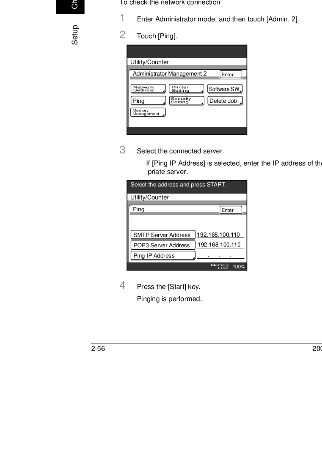 Konica Minolta BP-200, 250, 350 manual Checking the network connection Ping, To check the network connection 