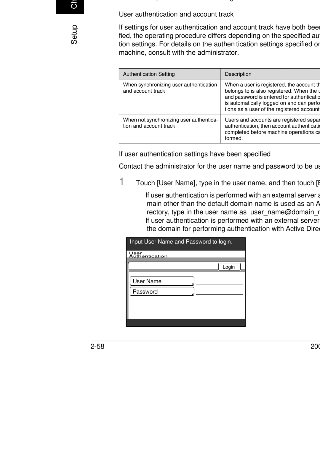 Konica Minolta 350, 250, BP-200 User authentication and account track, If user authentication settings have been specified 