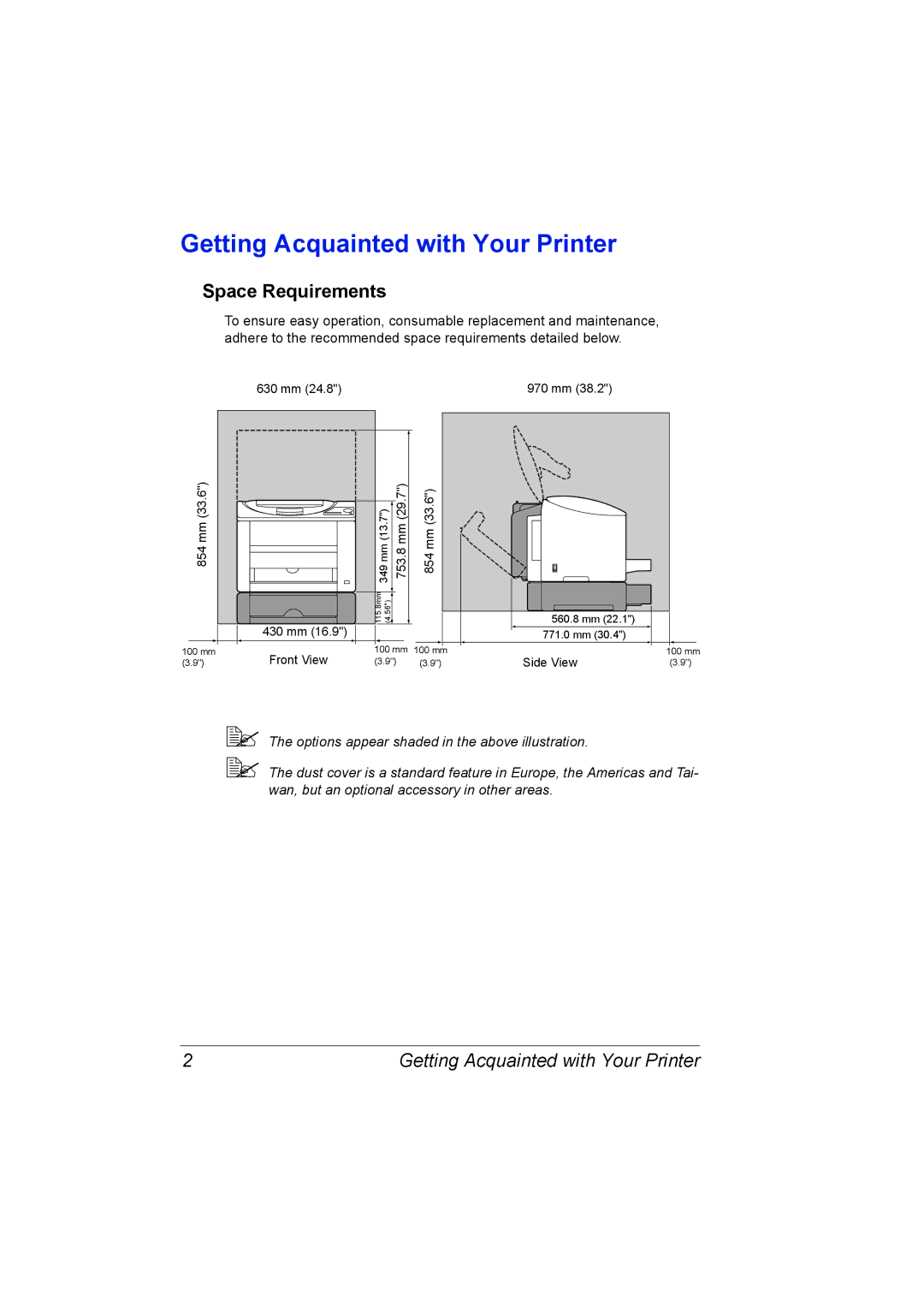 Konica Minolta 2530 DL manual Getting Acquainted with Your Printer, Space Requirements 