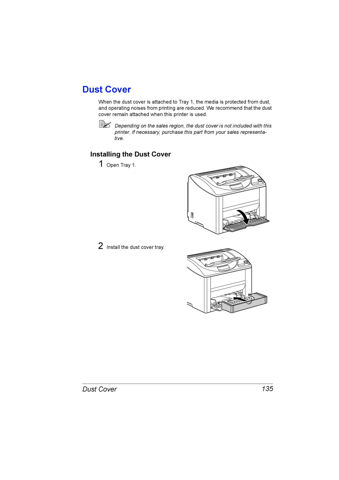 Konica Minolta 2530 DL manual Installing the Dust Cover, Dust Cover 135 