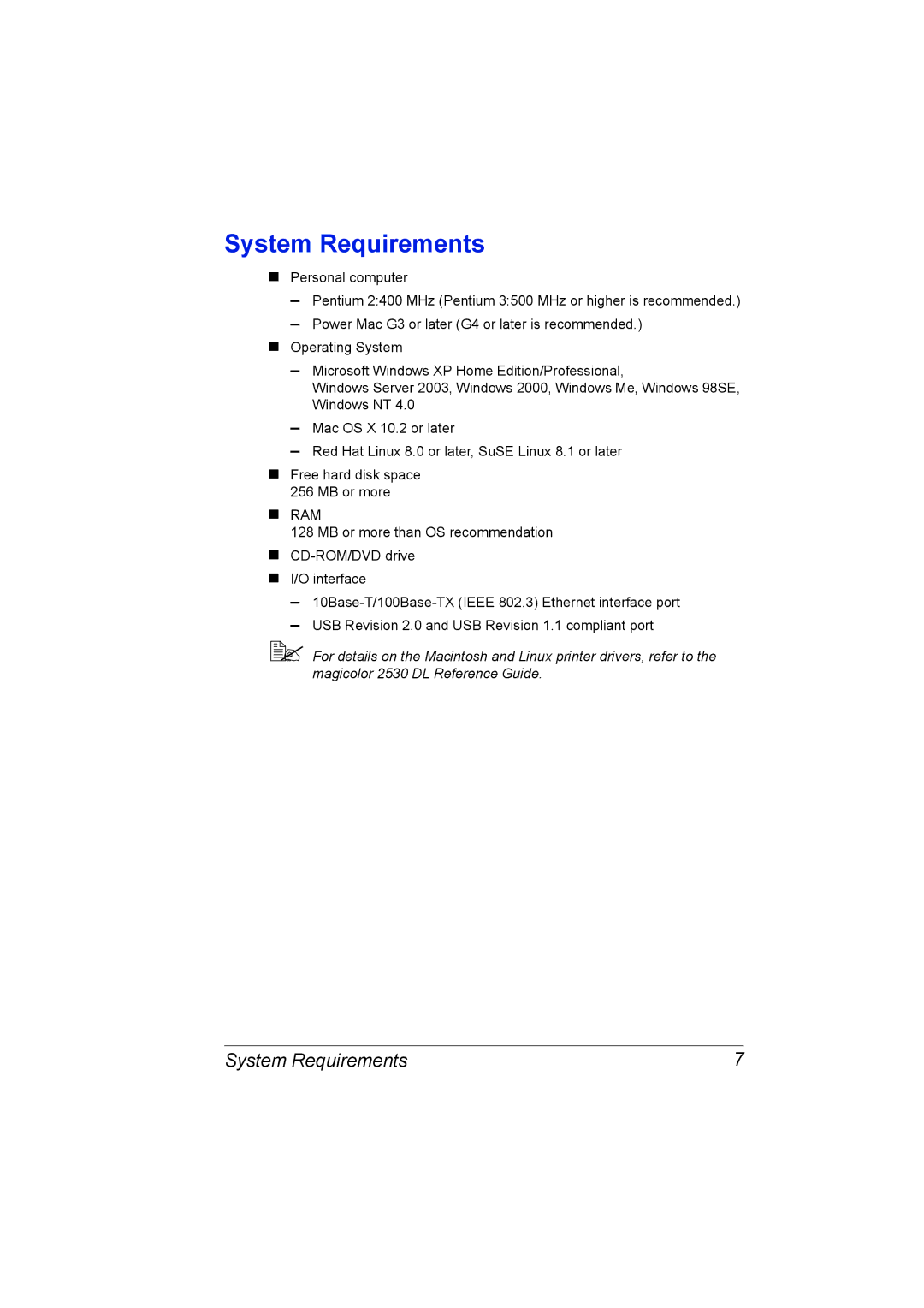 Konica Minolta 2530 DL manual System Requirements 