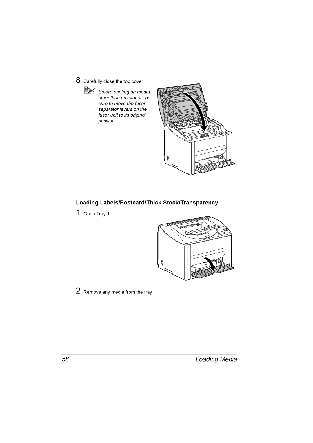 Konica Minolta 2530 DL manual Loading Labels/Postcard/Thick Stock/Transparency 