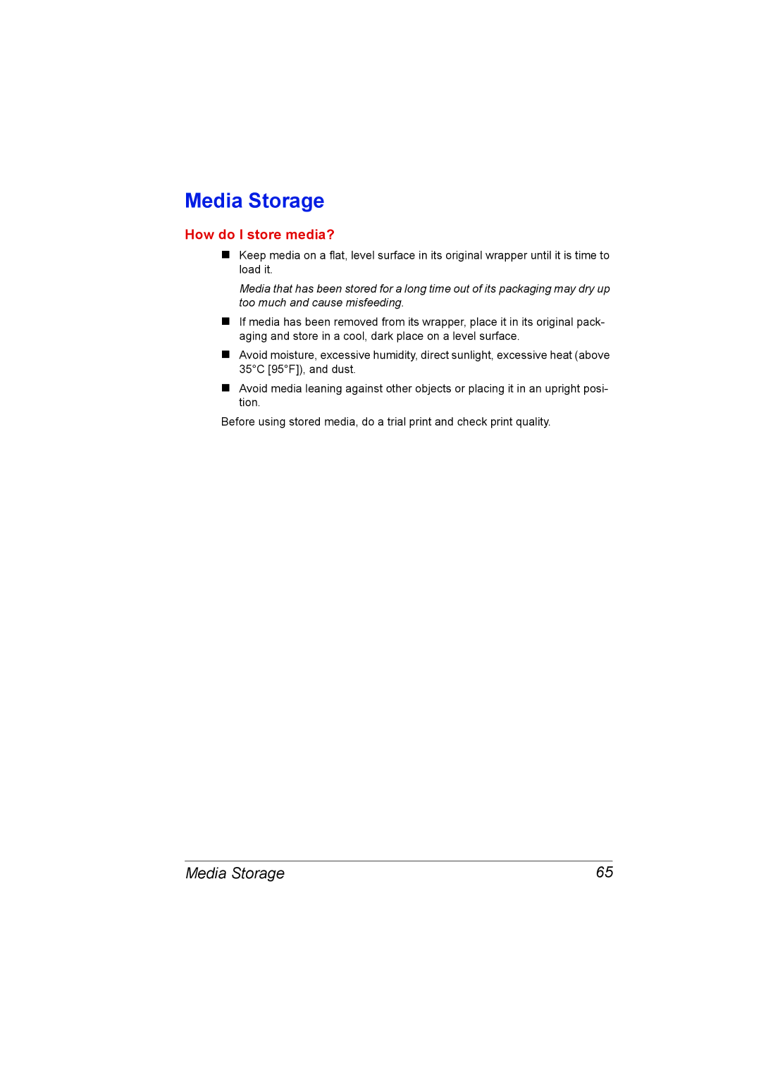 Konica Minolta 2530 DL manual Media Storage 