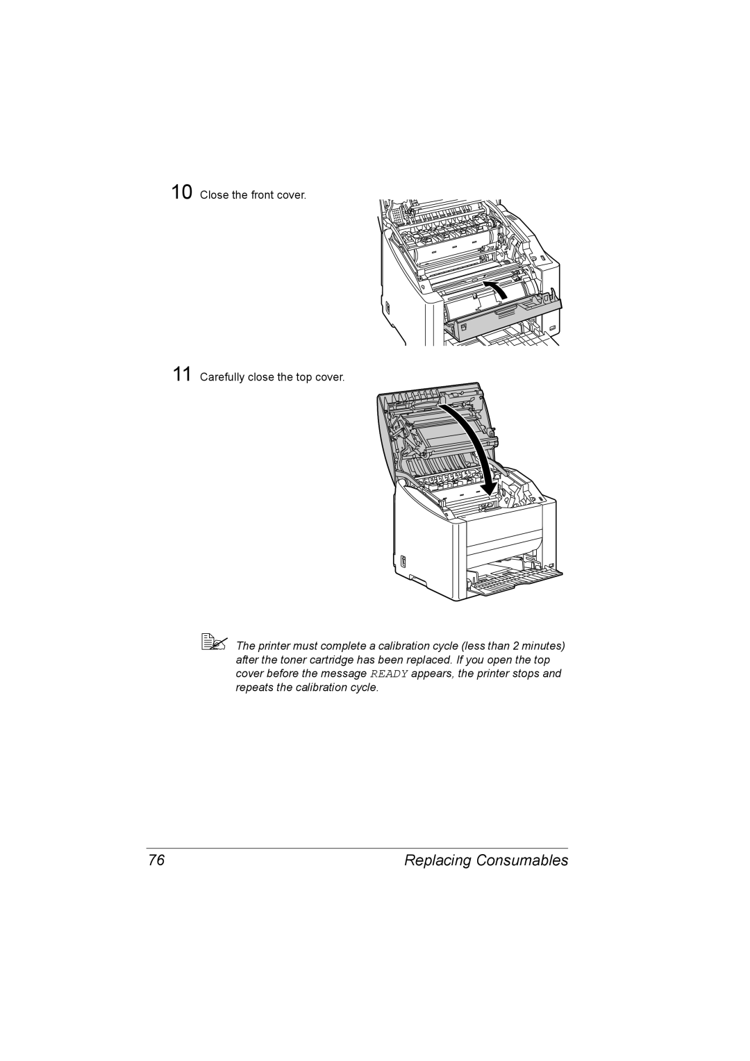 Konica Minolta 2530 DL manual Close the front cover Carefully close the top cover 