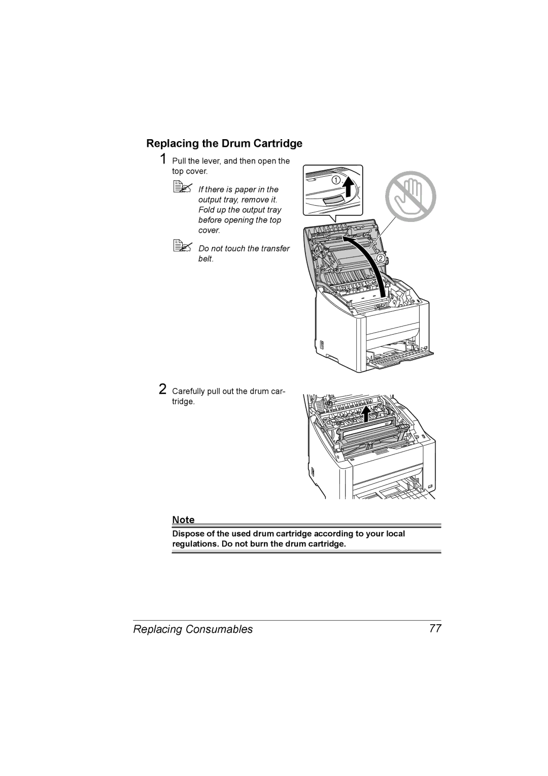 Konica Minolta 2530 DL manual Replacing the Drum Cartridge 